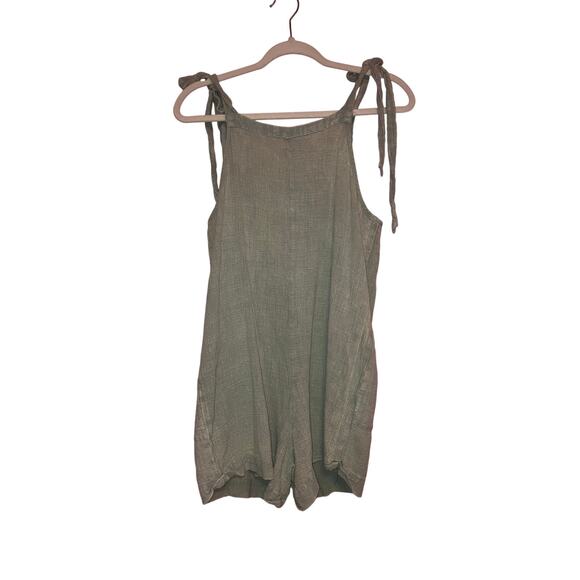 Ocean Drive Sage Green Tie Strap Button Front Cotton Romper Size M - Picture 5 of 6